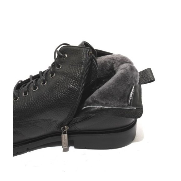 GoodMan 53352 Black Leather Shearling Fur Lace-Up Zip-Up Ankle Boots